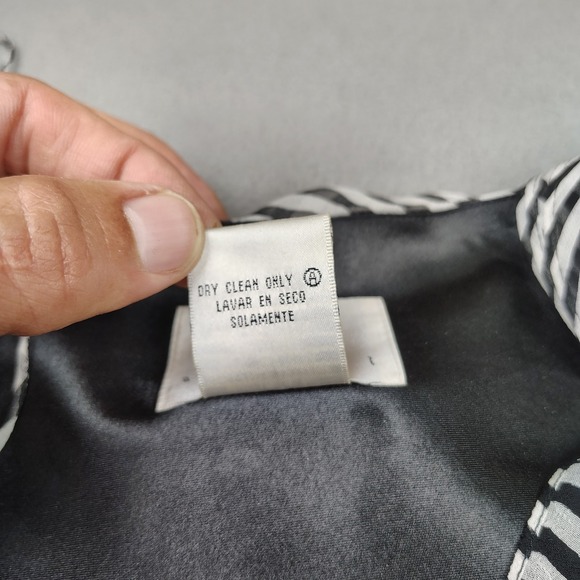 Vision 100%, Silk Dress Women 12 Black White Striped Lightweight Flowy Slip On - Picture 7 of 9